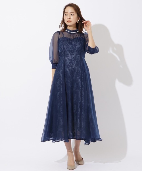 AND COUTURE(アンドクチュール)の「オーガンジー×レースドレス(ドレス・レディース・ライトグレー/ブラック/ネイビー/ベージュ・FREE)」の4枚目の写真