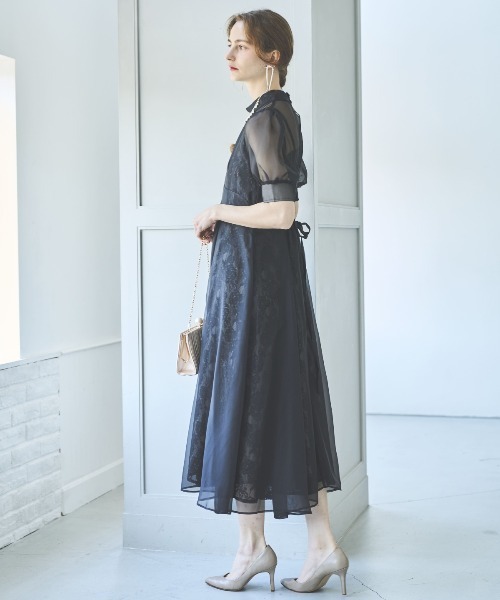 AND COUTURE(アンドクチュール)の「オーガンジー×レースドレス(ドレス・レディース・ライトグレー/ブラック/ネイビー/ベージュ・FREE)」の8枚目の写真