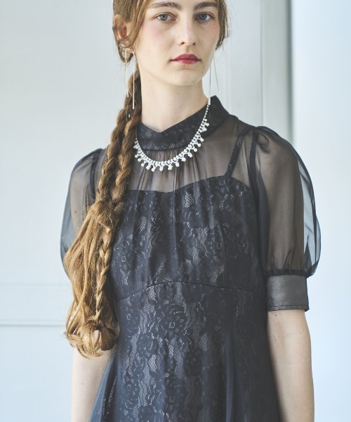 AND COUTURE(アンドクチュール)の「オーガンジー×レースドレス(ドレス・レディース・ライトグレー/ブラック/ネイビー/ベージュ・FREE)」の9枚目の写真