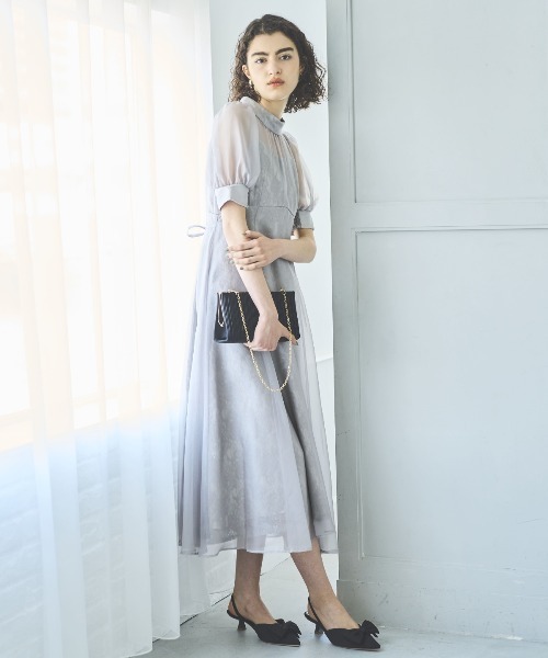 AND COUTURE(アンドクチュール)の「オーガンジー×レースドレス(ドレス・レディース・ライトグレー/ブラック/ネイビー/ベージュ・FREE)」の11枚目の写真