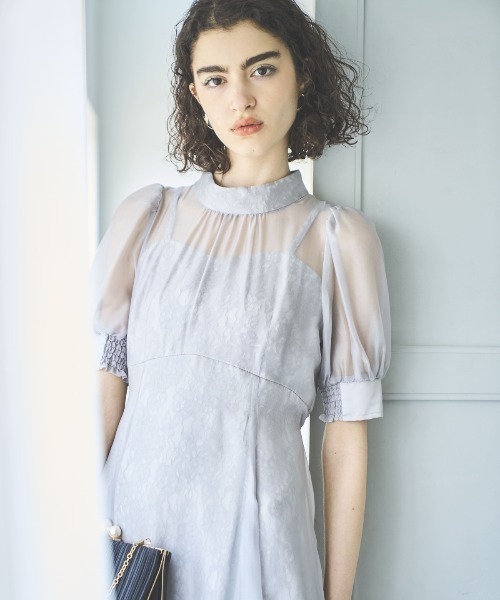 AND COUTURE(アンドクチュール)の「オーガンジー×レースドレス(ドレス・レディース・ライトグレー/ブラック/ネイビー/ベージュ・FREE)」の13枚目の写真