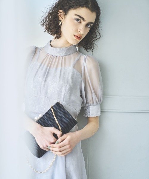 AND COUTURE(アンドクチュール)の「オーガンジー×レースドレス(ドレス・レディース・ライトグレー/ブラック/ネイビー/ベージュ・FREE)」の10枚目の写真