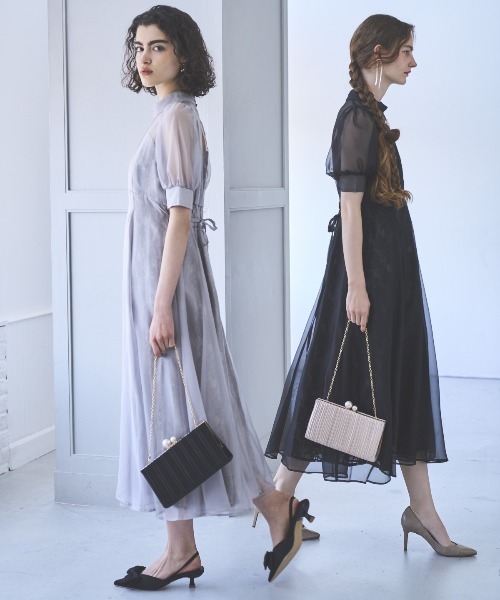 AND COUTURE(アンドクチュール)の「オーガンジー×レースドレス(ドレス・レディース・ライトグレー/ブラック/ネイビー/ベージュ・FREE)」の5枚目の写真