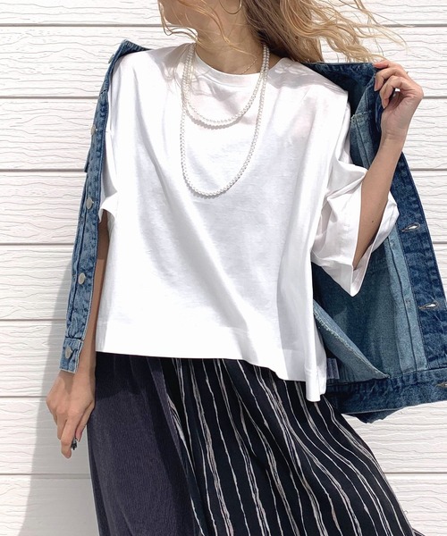 Q(キュー)の「ドライタッチコットンT(Tシャツ/カットソー・レディース・ライム/ホワイト/チャコールグレー・MEDIUM)」の2枚目の写真