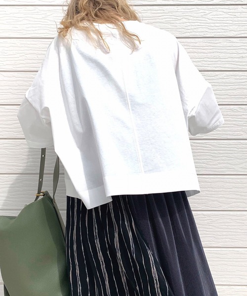 Q(キュー)の「ドライタッチコットンT(Tシャツ/カットソー・レディース・ライム/ホワイト/チャコールグレー・MEDIUM)」の14枚目の写真