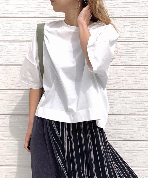 Q(キュー)の「ドライタッチコットンT(Tシャツ/カットソー・レディース・ライム/ホワイト/チャコールグレー・MEDIUM)」の11枚目の写真