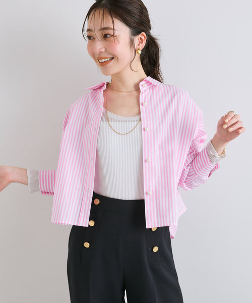 La boutique BonBon（ラブティックボンボン）の「【ベストセラー・miki監修カラーあり】ストライプクロップドシャツ（シャツ/ブラウス・レディース・ネイビー/サックスブルー/ピンク/ブルー/ブルー系その他/ブルー系その他5/ピンク系その他・FREE）」の15枚目の写真