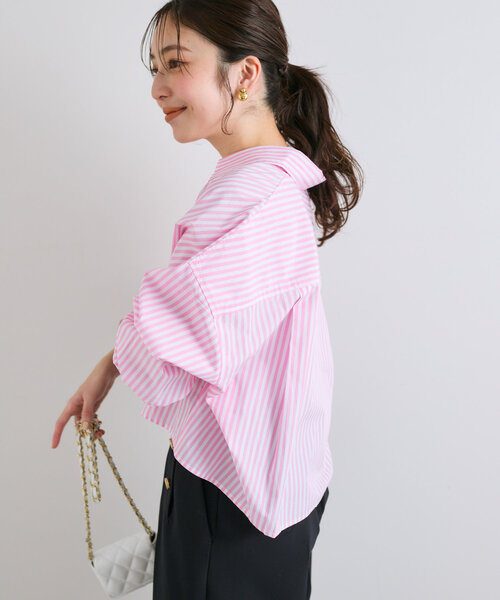 La boutique BonBon（ラブティックボンボン）の「【ベストセラー・miki監修カラーあり】ストライプクロップドシャツ（シャツ/ブラウス・レディース・ネイビー/サックスブルー/ピンク/ブルー/ブルー系その他/ブルー系その他5/ピンク系その他・FREE）」の16枚目の写真