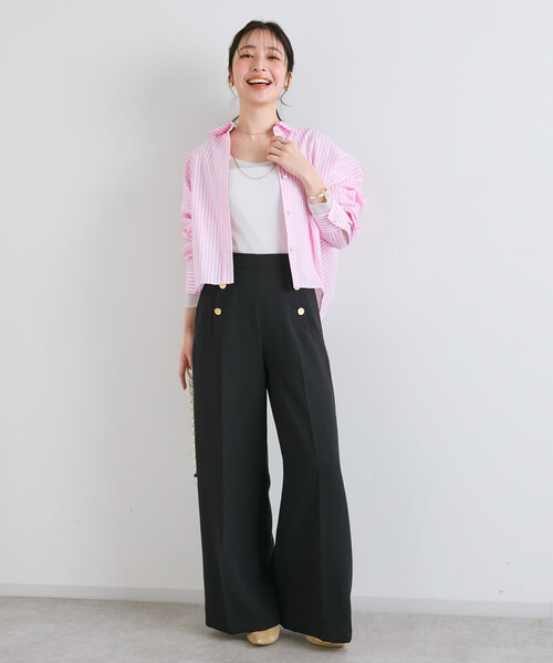 La boutique BonBon（ラブティックボンボン）の「【ベストセラー・miki監修カラーあり】ストライプクロップドシャツ（シャツ/ブラウス・レディース・ネイビー/サックスブルー/ピンク/ブルー/ブルー系その他/ブルー系その他5/ピンク系その他・FREE）」の18枚目の写真