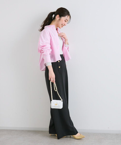 La boutique BonBon（ラブティックボンボン）の「【ベストセラー・miki監修カラーあり】ストライプクロップドシャツ（シャツ/ブラウス・レディース・ネイビー/サックスブルー/ピンク/ブルー/ブルー系その他/ブルー系その他5/ピンク系その他・FREE）」の19枚目の写真