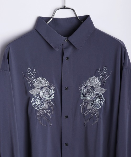 WESTSEA(ウエストシー)の「薔薇刺繍 とろみ 長袖シャツ(シャツ/ブラウス・メンズ・ホワイト/ブラック/ブルー・M/L)」の3枚目の写真