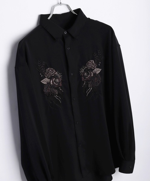 WESTSEA(ウエストシー)の「薔薇刺繍 とろみ 長袖シャツ(シャツ/ブラウス・メンズ・ホワイト/ブラック/ブルー・M/L)」の9枚目の写真