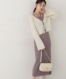 <E>シャーリング編みカーデセットニットワンピース / 1215147202