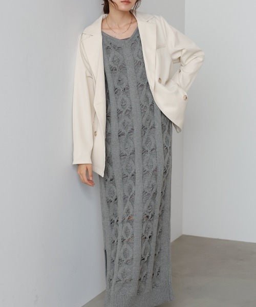 Bab(バブ)の「【選べるサイズ展開/ペチコートセット】ミックス編みニットワンピース(ワンピース・レディース・アイボリー/グレー・S/M)」の2枚目の写真