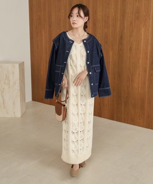 Bab(バブ)の「【選べるサイズ展開/ペチコートセット】ミックス編みニットワンピース(ワンピース・レディース・アイボリー/グレー・S/M)」の8枚目の写真