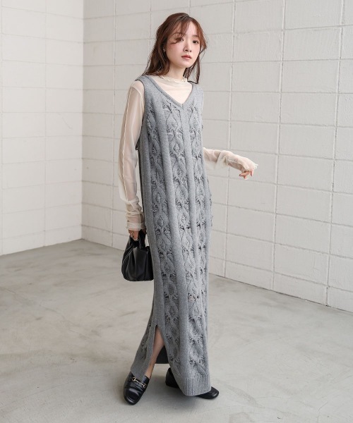 Bab(バブ)の「【選べるサイズ展開/ペチコートセット】ミックス編みニットワンピース(ワンピース・レディース・アイボリー/グレー・S/M)」の10枚目の写真