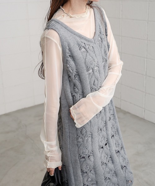 Bab(バブ)の「【選べるサイズ展開/ペチコートセット】ミックス編みニットワンピース(ワンピース・レディース・アイボリー/グレー・S/M)」の11枚目の写真