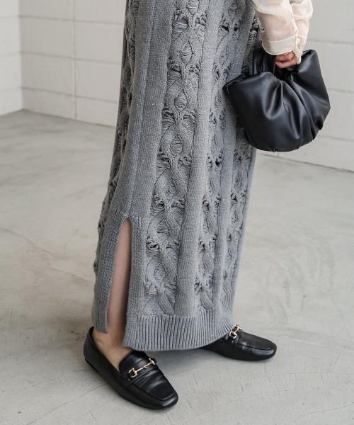 Bab(バブ)の「【選べるサイズ展開/ペチコートセット】ミックス編みニットワンピース(ワンピース・レディース・アイボリー/グレー・S/M)」の12枚目の写真