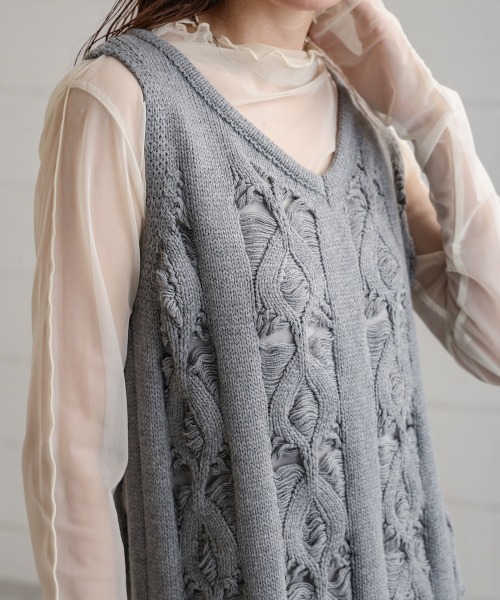 Bab(バブ)の「【選べるサイズ展開/ペチコートセット】ミックス編みニットワンピース(ワンピース・レディース・アイボリー/グレー・S/M)」の14枚目の写真