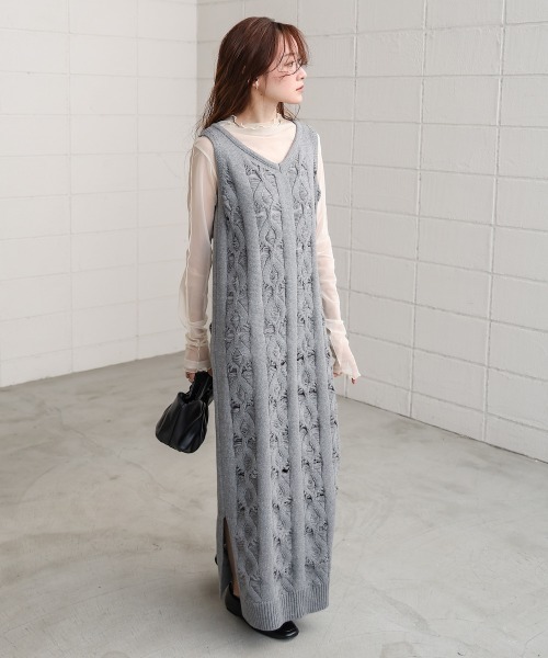 Bab(バブ)の「【選べるサイズ展開/ペチコートセット】ミックス編みニットワンピース(ワンピース・レディース・アイボリー/グレー・S/M)」の15枚目の写真