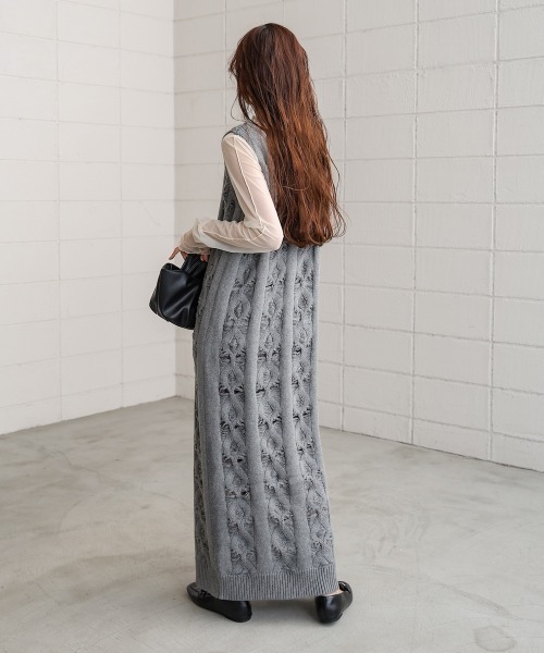Bab(バブ)の「【選べるサイズ展開/ペチコートセット】ミックス編みニットワンピース(ワンピース・レディース・アイボリー/グレー・S/M)」の16枚目の写真