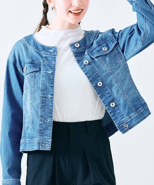 Rose Tiara(ローズティアラ)の「ドロップショルダーデニムジャケット(デニムジャケット・レディース・ネイビー・46/38/42)」の2枚目の写真