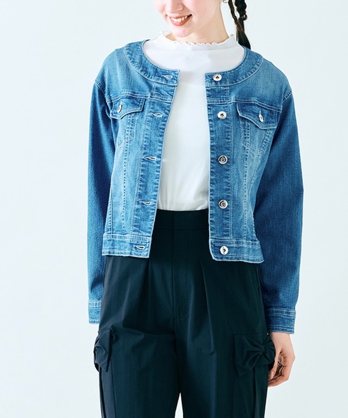 Rose Tiara(ローズティアラ)の「ドロップショルダーデニムジャケット(デニムジャケット・レディース・ネイビー・46/38/42)」の3枚目の写真