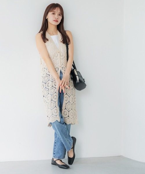 coca（coca）（コカ）の「【WEB限定セール】カギ編みロングベスト（ベスト・レディース・アイボリー・ONE SIZE）」の5枚目の写真