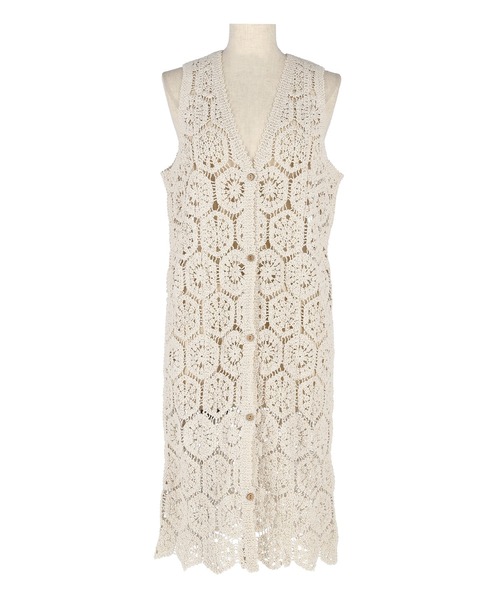 coca（coca）（コカ）の「【WEB限定セール】カギ編みロングベスト（ベスト・レディース・アイボリー・ONE SIZE）」の19枚目の写真