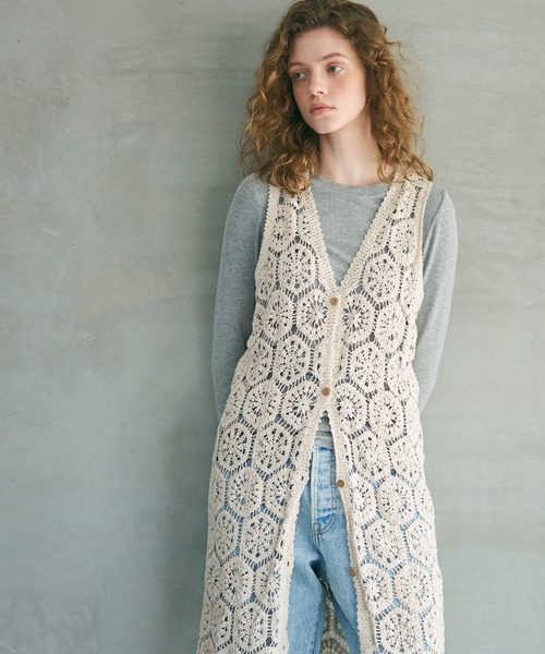 coca（coca）（コカ）の「【WEB限定セール】カギ編みロングベスト（ベスト・レディース・アイボリー・ONE SIZE）」の10枚目の写真