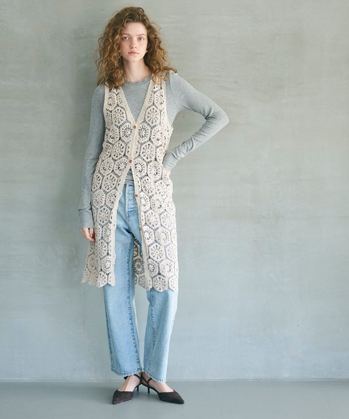 coca（coca）（コカ）の「【WEB限定セール】カギ編みロングベスト（ベスト・レディース・アイボリー・ONE SIZE）」の11枚目の写真