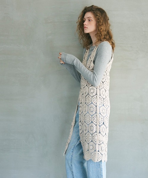 coca（coca）（コカ）の「【WEB限定セール】カギ編みロングベスト（ベスト・レディース・アイボリー・ONE SIZE）」の12枚目の写真