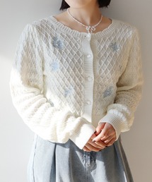 フラワー刺繍カーディガン