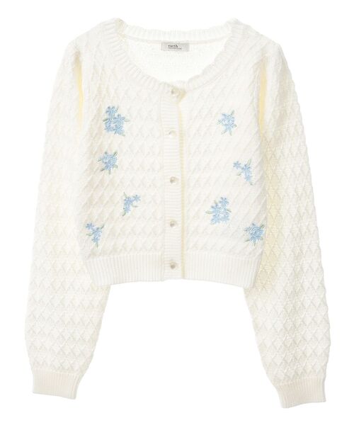 earth music&ecology（アースミュージックアンドエコロジー）の「フラワー刺繍カーディガン（カーディガン/ボレロ・レディース・イエロー/アイボリー/サックスブルー・FREE）」の4枚目の写真
