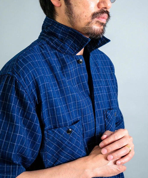 OMNIGOD（オムニゴッド）の「[OMNIGOD mens / オムニゴッド] インディゴ2重織チェック ショートスリーブボックスシャツ（シャツ/ブラウス・メンズ・インディゴブルー・2/3）」の10枚目の写真
