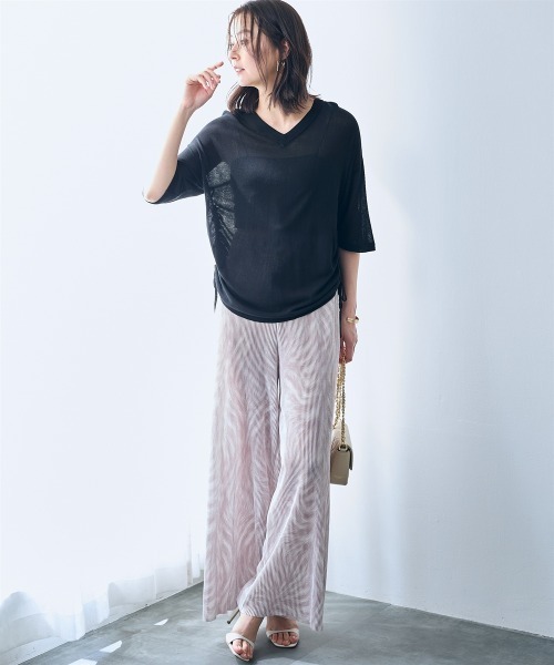 SMILE LAND（スマイルランド）の「プリーツ風プリントワイドストレートパンツ＜大きいサイズ有＞【OtonaSMILE】（その他パンツ・レディース・ベージュ系・5L/4L/3L/LL/M）」の22枚目の写真