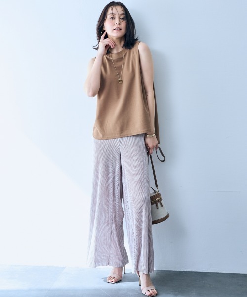 SMILE LAND（スマイルランド）の「プリーツ風プリントワイドストレートパンツ＜大きいサイズ有＞【OtonaSMILE】（その他パンツ・レディース・ベージュ系・5L/4L/3L/LL/M）」の17枚目の写真