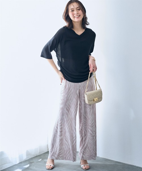 SMILE LAND（スマイルランド）の「プリーツ風プリントワイドストレートパンツ＜大きいサイズ有＞【OtonaSMILE】（その他パンツ・レディース・ベージュ系・5L/4L/3L/LL/M）」の11枚目の写真