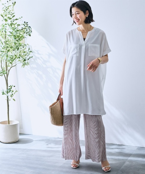 SMILE LAND（スマイルランド）の「プリーツ風プリントワイドストレートパンツ＜大きいサイズ有＞【OtonaSMILE】（その他パンツ・レディース・ベージュ系・5L/4L/3L/LL/M）」の6枚目の写真