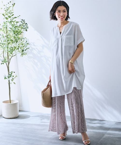 SMILE LAND（スマイルランド）の「プリーツ風プリントワイドストレートパンツ＜大きいサイズ有＞【OtonaSMILE】（その他パンツ・レディース・ベージュ系・5L/4L/3L/LL/M）」の3枚目の写真