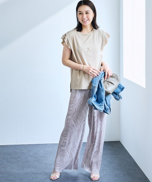 SMILE LAND（スマイルランド）の「プリーツ風プリントワイドストレートパンツ＜大きいサイズ有＞【OtonaSMILE】（その他パンツ・レディース・ベージュ系・5L/4L/3L/LL/M）」の15枚目の写真