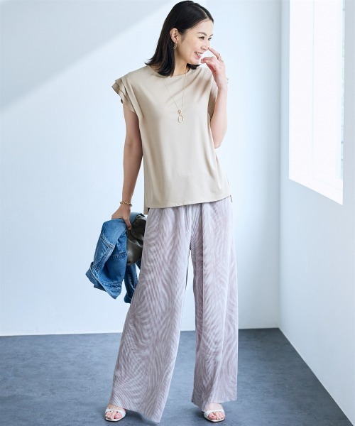 SMILE LAND（スマイルランド）の「プリーツ風プリントワイドストレートパンツ＜大きいサイズ有＞【OtonaSMILE】（その他パンツ・レディース・ベージュ系・5L/4L/3L/LL/M）」の18枚目の写真