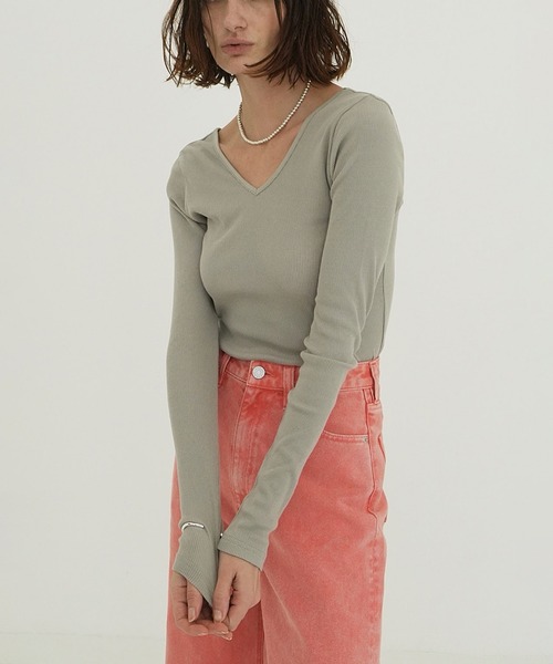 セール】RIB V NECK TOPS（Tシャツ/カットソー）｜CLANE（クラネ