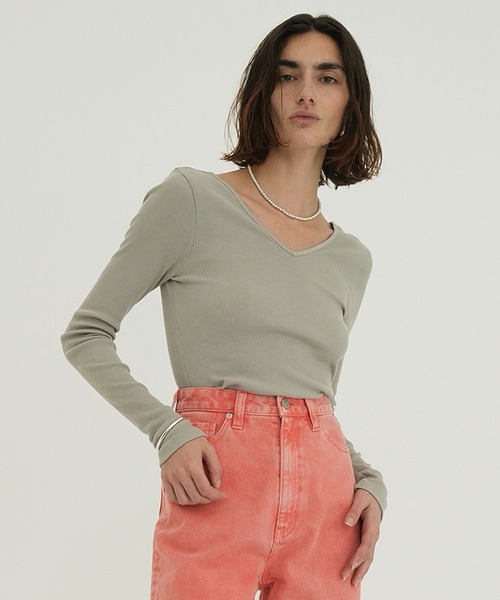 セール】RIB V NECK TOPS（Tシャツ/カットソー）｜CLANE（クラネ