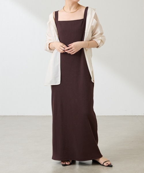 COLLAGE GALLARDAGALANTE(コラージュガリャルダガランテ)の「リブキャミワンピース/WEB限定カラー・サイズ展開/新色追加(ワンピース・レディース・ダークブラウン/サックスブルー/ブラック/ベージュ・FREE/TM)」の7枚目の写真