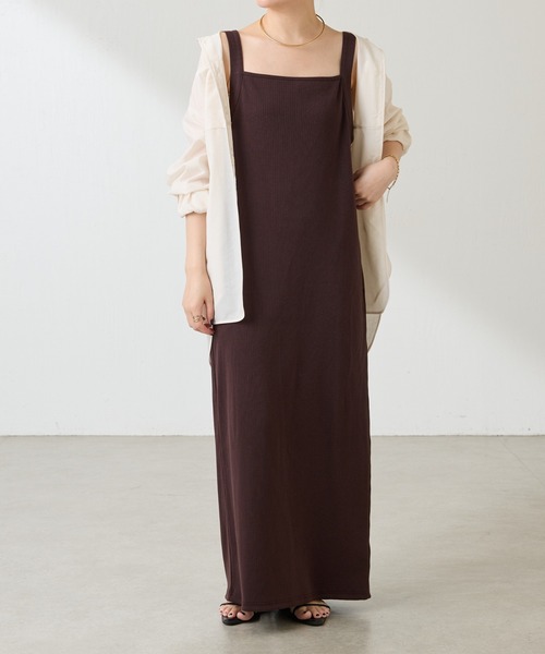 COLLAGE GALLARDAGALANTE(コラージュガリャルダガランテ)の「リブキャミワンピース/WEB限定カラー・サイズ展開/新色追加(ワンピース・レディース・ダークブラウン/サックスブルー/ブラック/ベージュ・FREE/TM)」の5枚目の写真