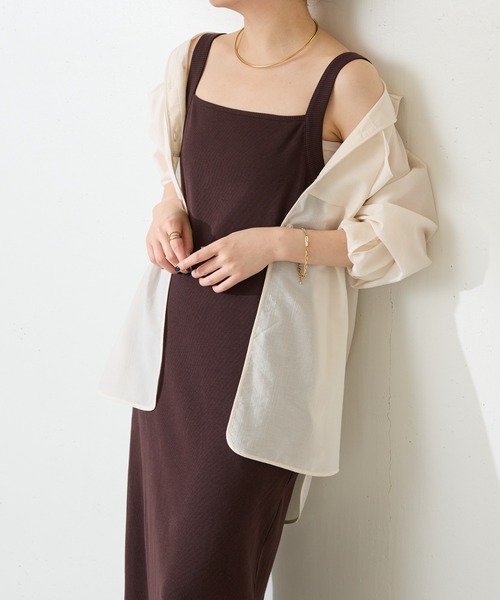 COLLAGE GALLARDAGALANTE(コラージュガリャルダガランテ)の「リブキャミワンピース/WEB限定カラー・サイズ展開/新色追加(ワンピース・レディース・ダークブラウン/サックスブルー/ブラック/ベージュ・FREE/TM)」の6枚目の写真