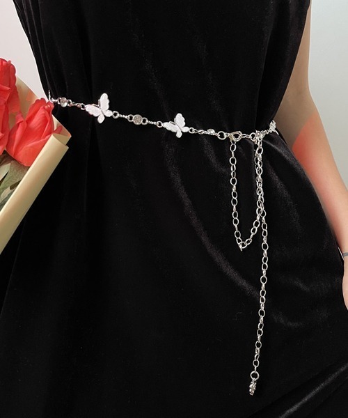 VIBGYOR Women（ヴィブジョー　ウィメン）の「【urge select】Y2K バタフライモチーフ 蝶 パール ウエスト チェーンベルト（ベルト・レディース・ブラック/ホワイト・FREE）」の2枚目の写真