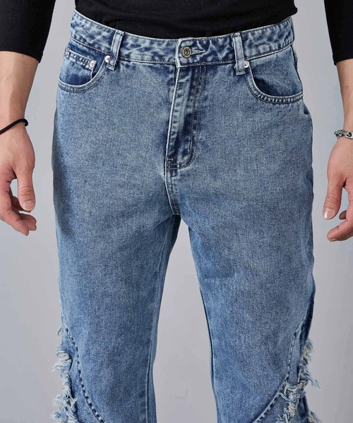REGIEVO(レジエボ)の「フリンジフレアデニムパンツ(デニムパンツ・メンズ・ブラック/インディゴブルー・LARGE/MEDIUM)」の15枚目の写真