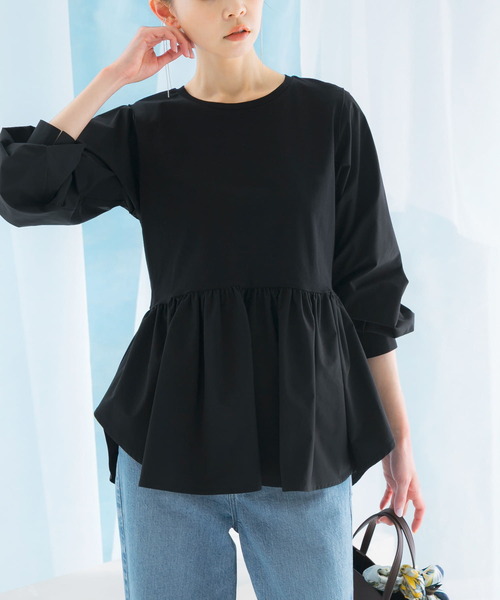 URBAN RESEARCH ROSSO WOMEN（アーバンリサーチ　ロッソ）の「ペプラムドッキングプルオーバー（Tシャツ/カットソー・レディース・ブラック/アイボリー・FREE）」の2枚目の写真